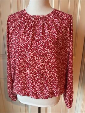 Tommy Hilfiger Red and White Floral Long-Sleeve Blouse